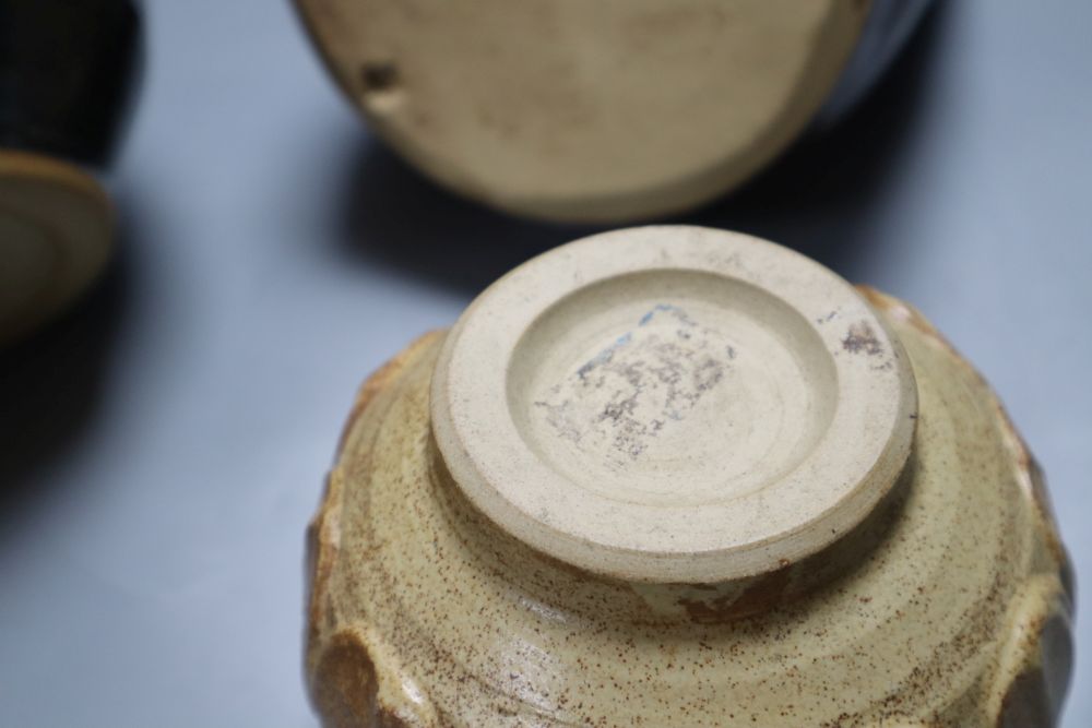 A collection of four pieces of high fired Studio pottery by Andrew Rudebeck, tallest 21cm
